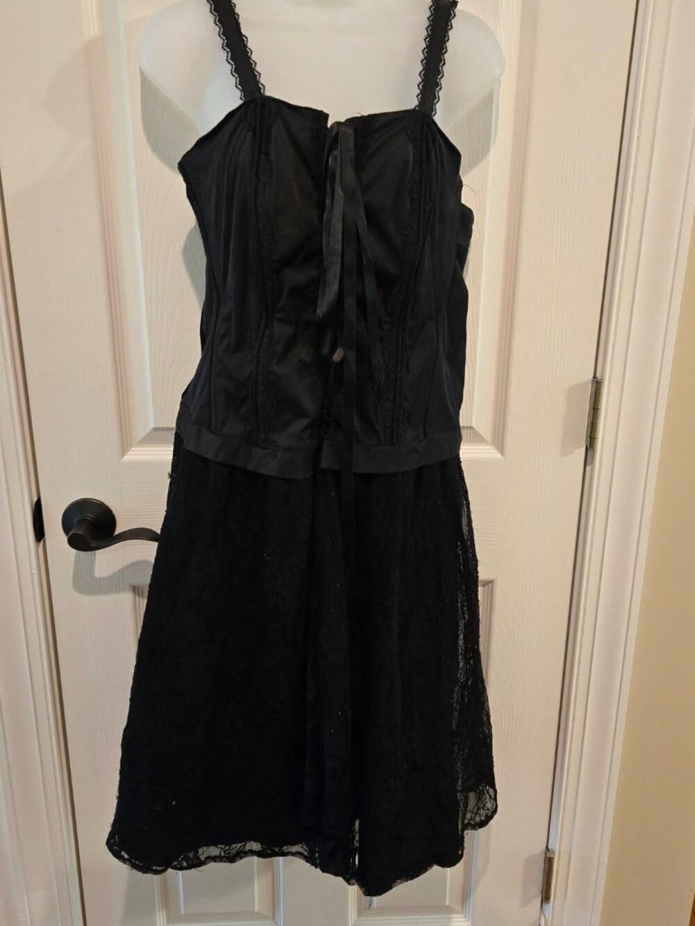 Vintage Tripp NYC Gothic Black Lace Bustier Corset Top Midi Dress